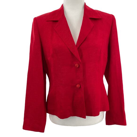 Vera Cristina Red Silk Linen Two Button Career Classic Blazer Women Sz S - Picture 1 of 10
